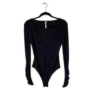 Free people black ribbed long sleeve‎ one piece bodysuit
